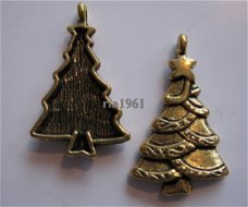 bedeltje/charm kerst:kerstboom groot goud - 30 mm