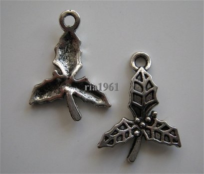 bedeltje/charm kerst:hulst groot - 24x17 mm - 1