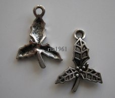 bedeltje/charm kerst:hulst groot - 24x17 mm