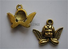 bedeltje/charm kerst:engelkopje goud - 20x16 mm