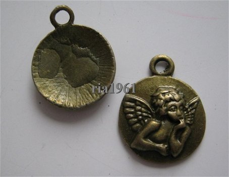 bedeltje/charm kerst:muntje met engeltje brons - 19x15 mm - 1