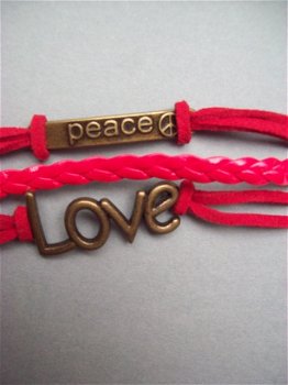 ibiza armband rood met love en peace brons hipppiemarkt - 2