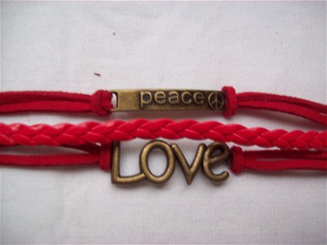 ibiza armband rood met love en peace brons hipppiemarkt - 3