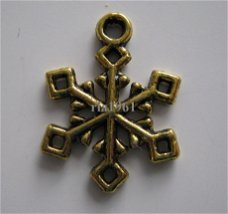 bedeltje/charm kerst:sneeuwster 01 goud - 20x14 mm