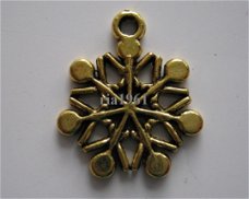 bedeltje/charm kerst:sneeuwster 03 goud - 20x16 mm