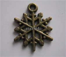 bedeltje/charm kerst:sneeuwster 06 brons - 20x16 mm