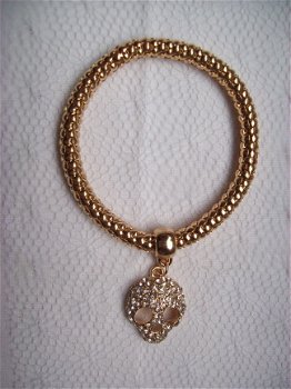 luxe armband goud met skull hanger vol swarovski kristal-letjes hippiemarkt - 1