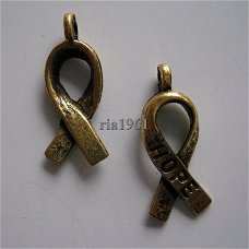 bedeltje/charm overig: pink ribbon - hope goud -19 mm