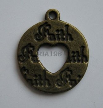 bedeltje/charm overig: cirkel faith brons - 18,5x15,5 mm - 1
