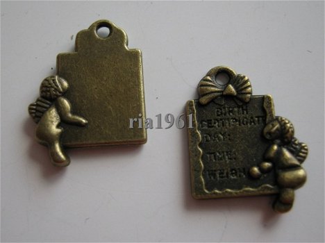 bedeltje/charm baby:geboorte tegel brons - 20x15 mm - 1