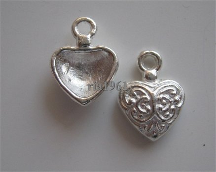 bedeltje/charm hartjes:hartje 01 wit zilver - 14 mm - 1