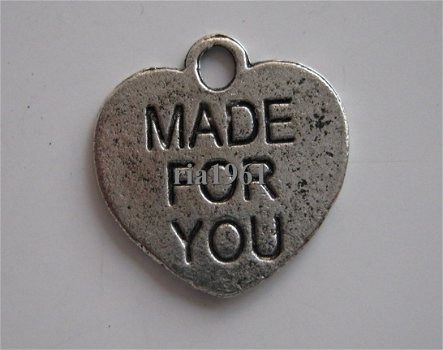 bedeltje/charm hartjes: hartje 23 - made for you -16 mm - 0