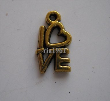 bedeltje/charm hartjes:love goud - 14 mm - 1