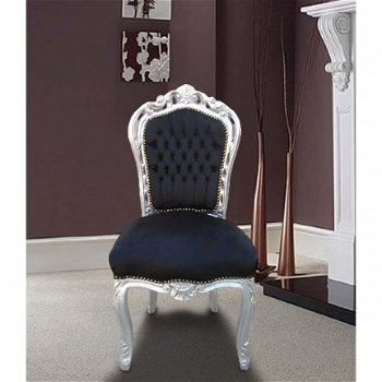 Barok stoel chique zilver verguld bekleed met zwarte bekleding - 1