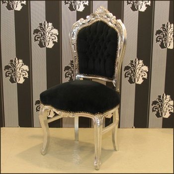 Barok stoel chique zilver verguld bekleed met zwarte bekleding - 2