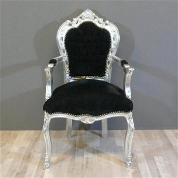 Barok stoel chique zilver verguld bekleed met zwarte bekleding - 6