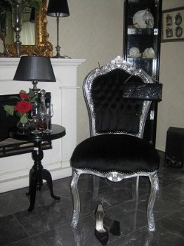 Barok stoel chique zilver verguld bekleed met zwarte bekleding - 7