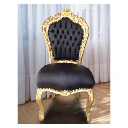 uitzending een miljard Wegrijden Barok stoel lady goud verguld & zwart bekleed met zwarte bekleding  (collectie chique)