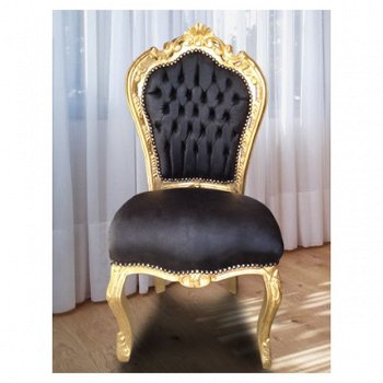 Barok stoel lady goud verguld & zwart bekleed met zwarte bekleding (collectie chique) - 1