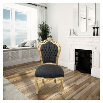 Barok stoel lady goud verguld & zwart bekleed met zwarte bekleding (collectie chique) - 2