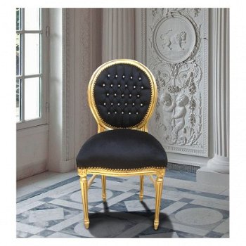 Barok stoel lady goud verguld & zwart bekleed met zwarte bekleding (collectie chique) - 3