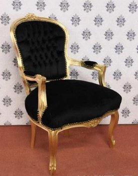 Barok stoel lady goud verguld & zwart bekleed met zwarte bekleding (collectie chique) - 5