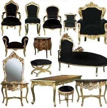 Barok stoel lady goud verguld & zwart bekleed met zwarte bekleding (collectie chique) - 7