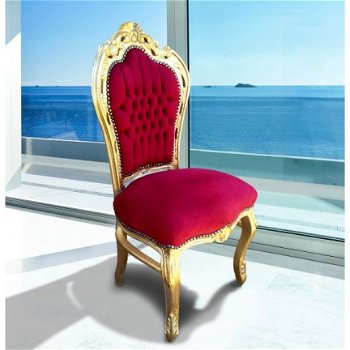 Barok stoel Venetië goud verguld bekleed met bordeaux bekleding - 1