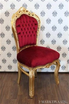 Barok stoel Venetië goud verguld bekleed met bordeaux bekleding - 4