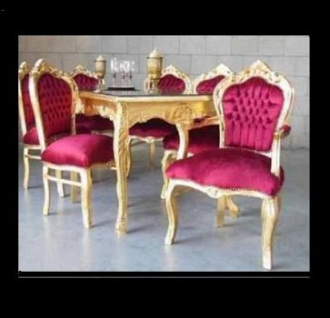 Barok stoel Venetië goud verguld bekleed met bordeaux bekleding - 6