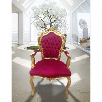Barok stoel Venetië goud verguld bekleed met bordeaux bekleding - 7