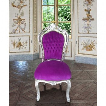 Barok stoelen model venetie zilver verguld bekleed met paarse bekleding - 1