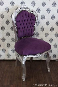 Barok stoelen model venetie zilver verguld bekleed met paarse bekleding - 6