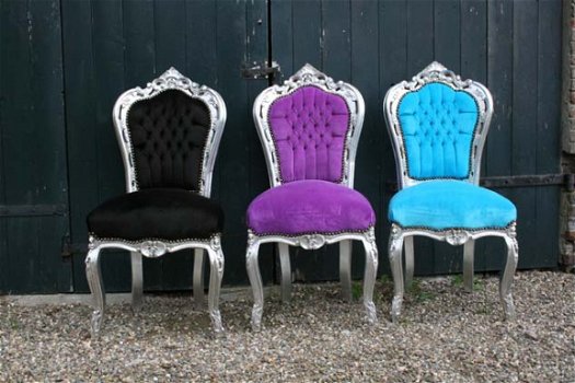 Barok stoelen model venetie zilver verguld bekleed met paarse bekleding - 8