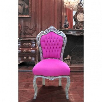 Barok stoelen model venetie zilver verguld bekleed met fuchsia bekleding - 1