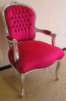 Barok stoelen model venetie zilver verguld bekleed met fuchsia bekleding - 4