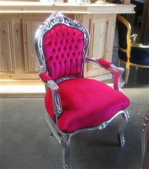 Barok stoelen model venetie zilver verguld bekleed met fuchsia bekleding - 6