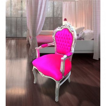 Barok stoelen model venetie zilver verguld bekleed met fuchsia bekleding - 7