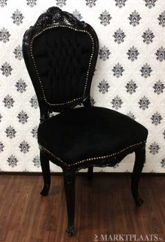 Barok stoelen model Rome zwart verguld bekleed met zwarte bekleding collectie chique - 4