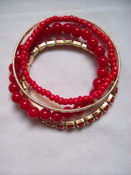 prachtige armbanden set 4 stuks rood met goud - 1