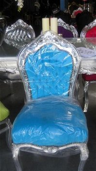 Barok stoelen model venetie zilver verguld bekleed met zee blauwe bekleding - 3