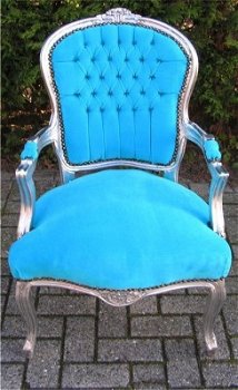 Barok stoelen model venetie zilver verguld bekleed met zee blauwe bekleding - 5