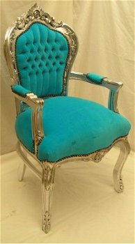 Barok stoelen model venetie zilver verguld bekleed met zee blauwe bekleding - 6