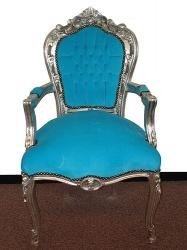 Barok stoelen model venetie zilver verguld bekleed met zee blauwe bekleding - 8