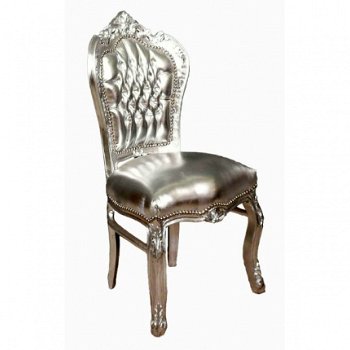 Barok stoelen model zilver verguld bekleed met zilver lederlook - 2