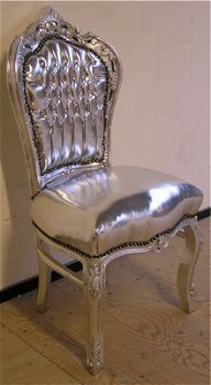 Barok stoelen model zilver verguld bekleed met zilver lederlook - 3