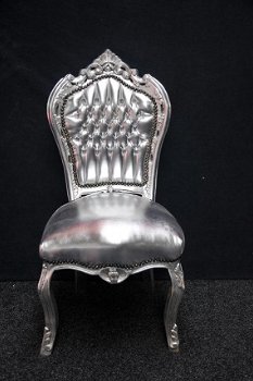 Barok stoelen model zilver verguld bekleed met zilver lederlook - 5