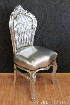 Barok stoelen model zilver verguld bekleed met zilver lederlook - 6