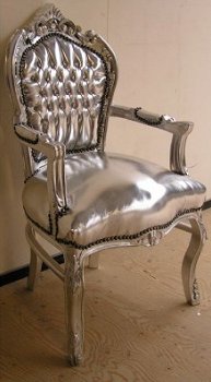 Barok stoelen model zilver verguld bekleed met zilver lederlook - 8