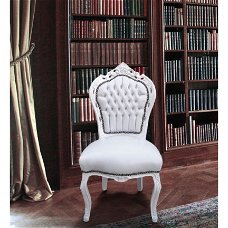 Barok stoelen romantica  wit verguld  bekleed met wit leder look